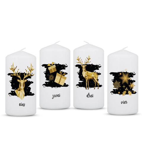 Kleine Kerzen - Advent Geometrisch Gold - Adventskerzen im 4er Set
