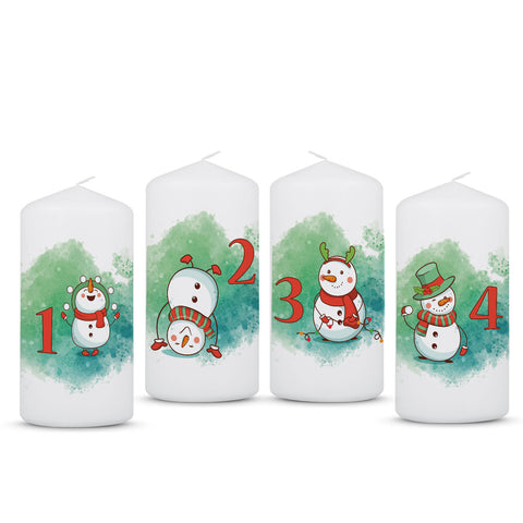 Kleine Kerzen - Advent Schneemann - Adventskerzen im 4er Set