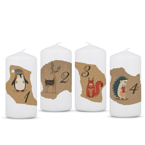 Kleine Kerzen Advent - Tiere Vintage - Adventskerzen im 4er Set