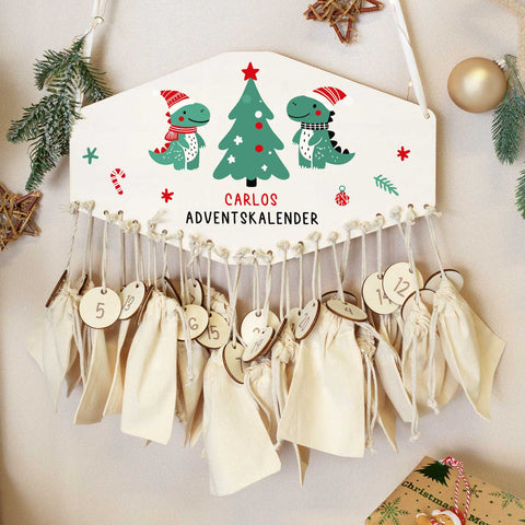 Personalisierter Adventskalender aus Holz mit Druckmotiv & Namen - Dino