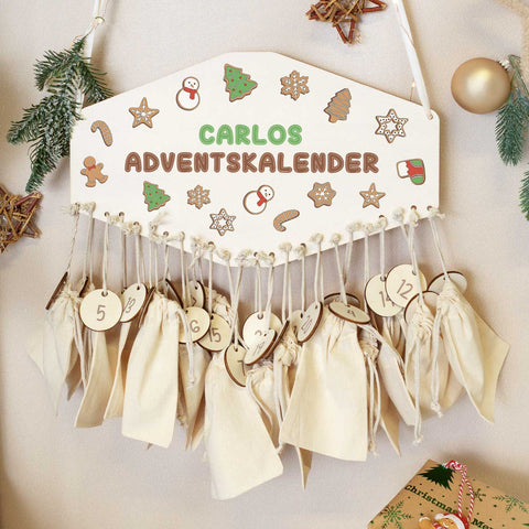 Personalisierter Adventskalender aus Holz mit Druckmotiv & Namen - Lebkuchen