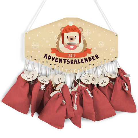Personalisierter Adventskalender aus Holz mit Druckmotiv & Namen - Wintertiere