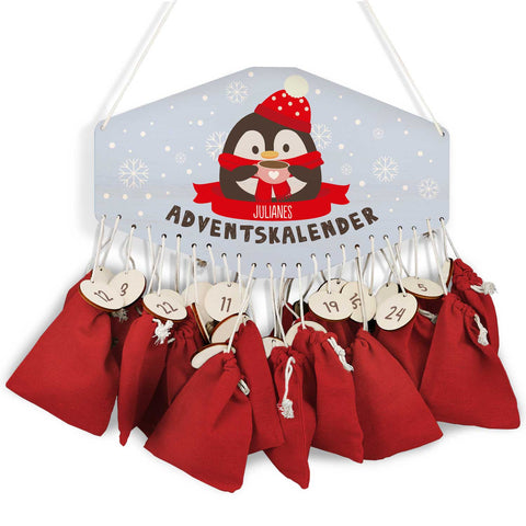 Personalisierter Adventskalender aus Holz mit Druckmotiv & Namen - Wintertiere