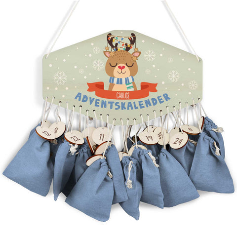 Personalisierter Adventskalender aus Holz mit Druckmotiv & Namen - Wintertiere