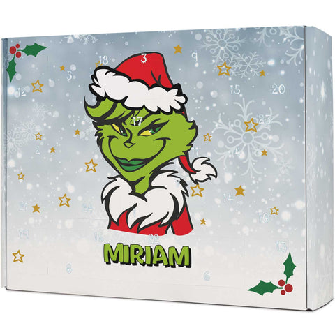 Personalisierter DIY Adventskalender Grinch mit Namen zum selbst Befüllen