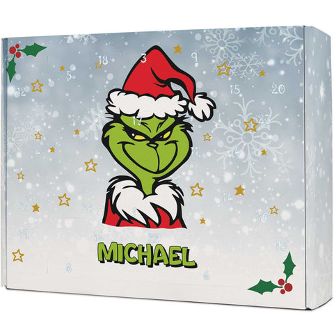 Personalisierter DIY Adventskalender Grinch mit Namen zum selbst Befüllen