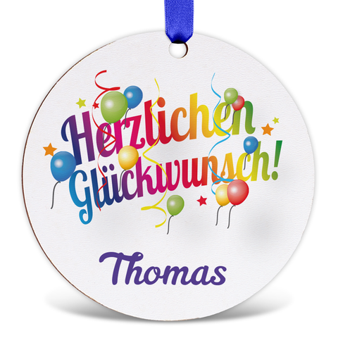Geschenkanhänger aus Holz - Herzlichen Glückwunsch - Personalisiert mit Namen