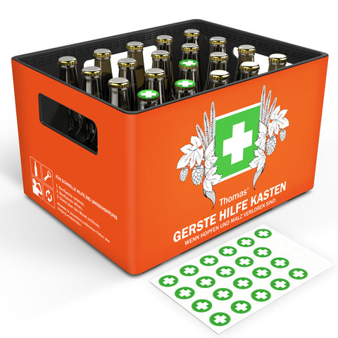 DIY Bierkasten Banderole mit 24 Deckelaufklebern - Gerste Hilfe