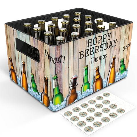 DIY Bierkasten Banderole mit 24 Deckelaufklebern - Hoppy Beersday