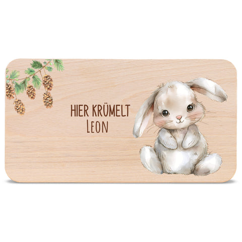 Bedrucktes Frühstücksbrettchen "Hier Krümelt" mit Tiermotiv & Namen