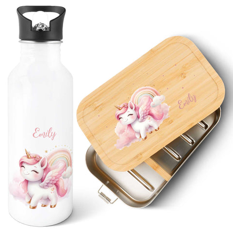 Bedruckte Brotdose & Trinkflasche im Set - Pegasus