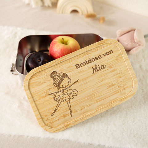 Brotdose mit graviertem Deckel für Kinder im "Ballerina" Design