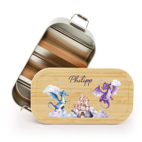 Brotdose mit Deckel für Kinder mit UV-Druck im "Drache" Design