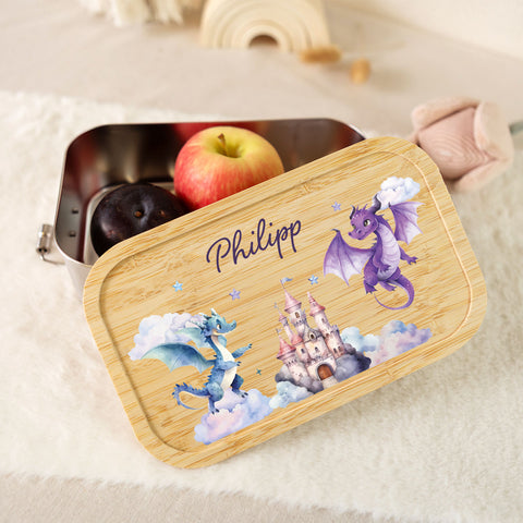 Brotdose mit Deckel für Kinder mit UV-Druck im "Drache" Design