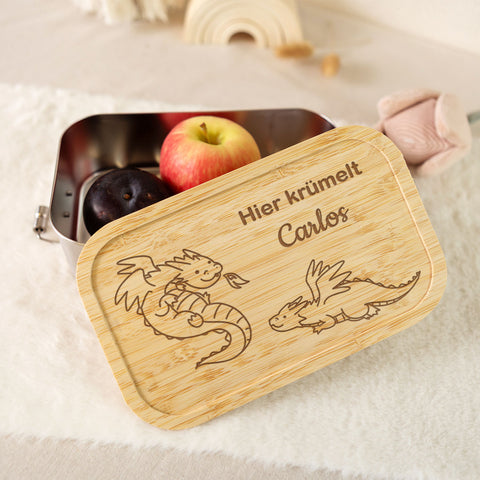 Brotdose mit graviertem Deckel für Kinder im "Drachen" Design