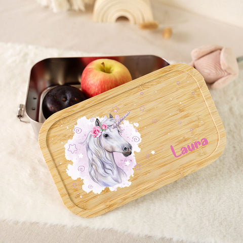 Brotdose mit Deckel für Kinder mit UV-Druck im "Einhorn" Design