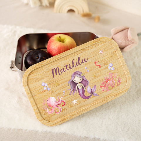 Brotdose mit Deckel für Kinder mit UV-Druck im "Meerjungfrau" Design