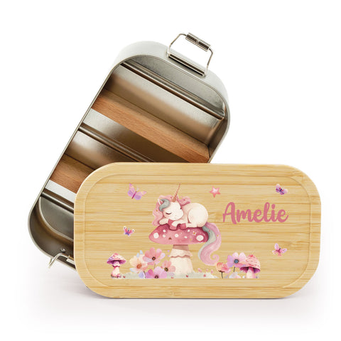 Brotdose mit Deckel für Kinder mit UV-Druck im "Schlafendes Einhorn" Design