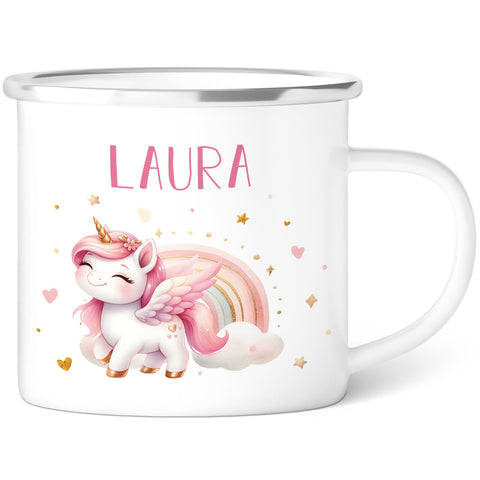 Emaille Tasse für Kinder - Personalisiert mit Namen & 8 liebevollen Motiven