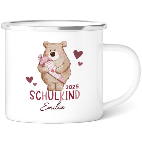 Emaille Tasse für Kinder - Schulbär - Personalisiert mit Namen