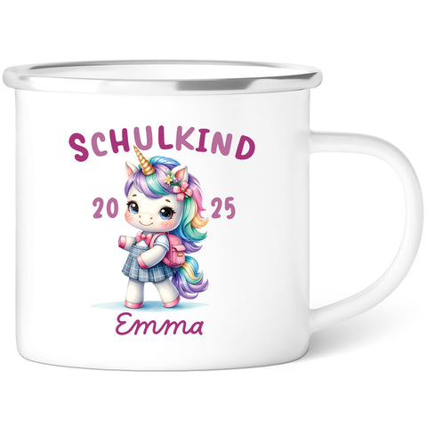 Emaille Tasse für Kinder - Schulkind - Personalisiert mit Namen & liebevollen Motiven