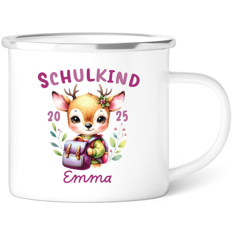 Emaille Tasse für Kinder - Schulkind - Personalisiert mit Namen & liebevollen Motiven