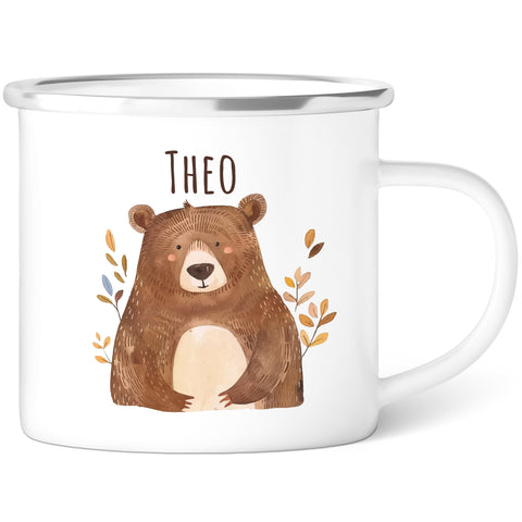 Emaille Tasse für Kinder - Waldtiere - Personalisiert mit Namen