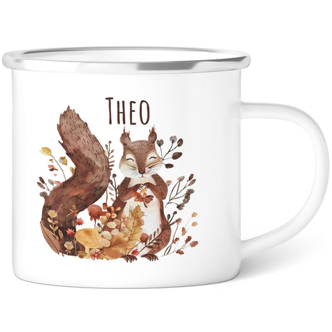 Emaille Tasse für Kinder - Waldtiere - Personalisiert mit Namen