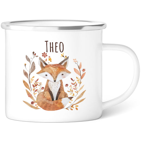 Emaille Tasse für Kinder - Waldtiere - Personalisiert mit Namen