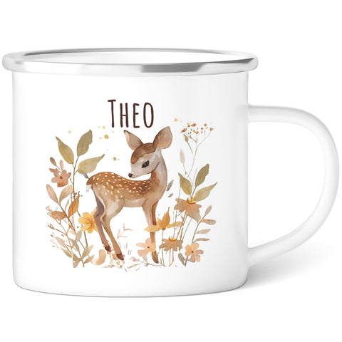 Emaille Tasse für Kinder - Waldtiere - Personalisiert mit Namen