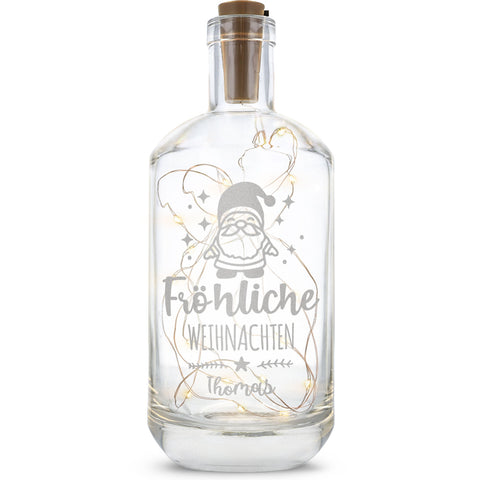 Flaschenlicht mit LED-Lichterkette im Fröhliche Weihnachten Santa Design - Personalisiert mit Namen