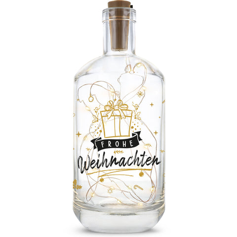 Flaschenlicht mit LED-Lichterkette und UV Druck - Goldenes Geschenk Design - Weihnachtsdekoration