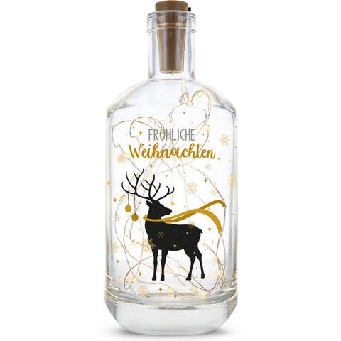 Flaschenlicht mit LED-Lichterkette und UV Druck - Hirsch Gold Design - Weihnachtsdekoration