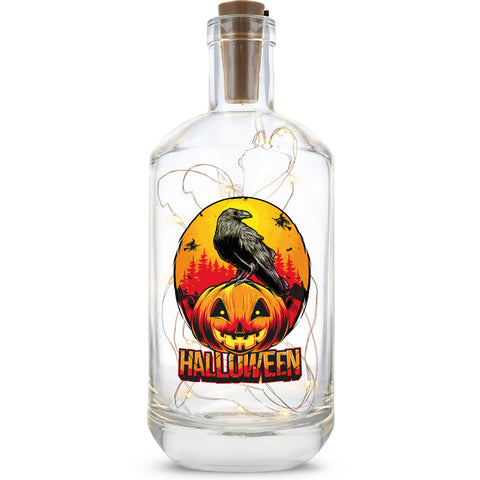Flaschenlicht mit LED-Lichterkette im Halloween Rabe UV Design