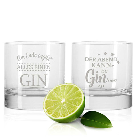 2er Set Montana GIN-Gläser "Der Abend kann beGINnen" & "Am Ende ergibt alles einen GIN"