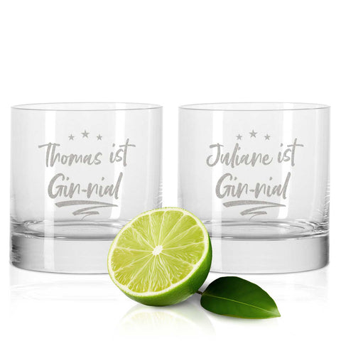 2er Set Montana GIN-Gläser "Gin-nial" mit Wunschnamen