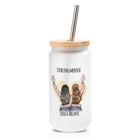Glasbecher mit Bambusdeckel & Trinkhalm - Konfiguration Freundin