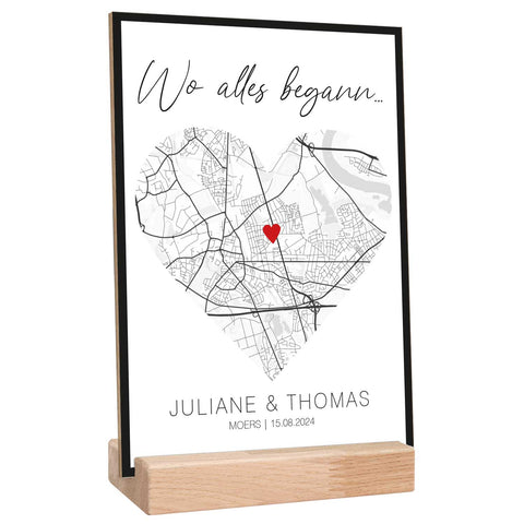 Holzschild "Wo alles begann" - Personalisiertes Geschenk mit Wunschkoordinaten