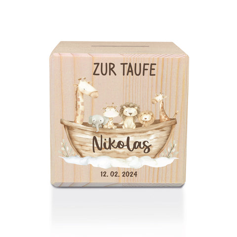 Spardose aus Holz zur Taufe - Arche