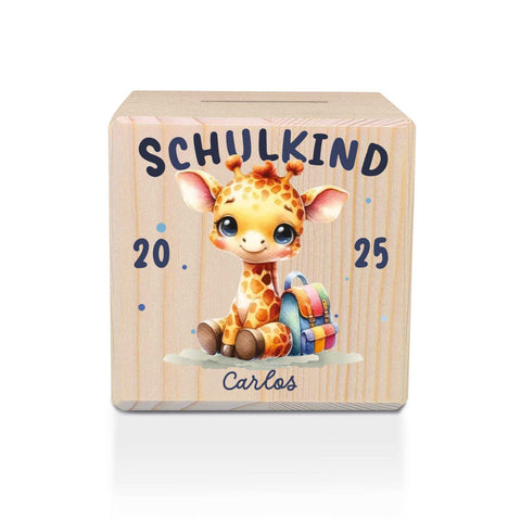 Spardose aus Holz - Schulkind