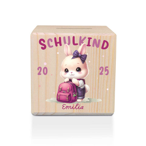 Spardose aus Holz - Schulkind