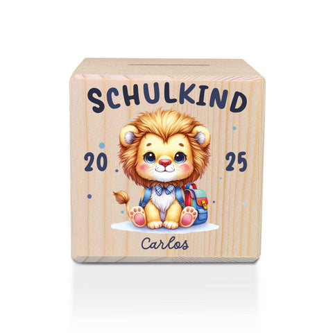 Spardose aus Holz - Schulkind