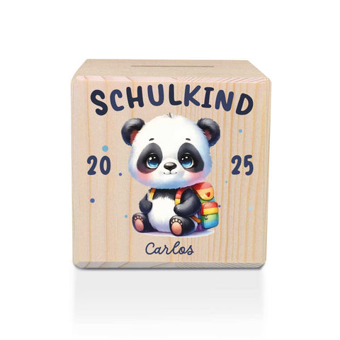 Spardose aus Holz - Schulkind