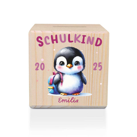 Spardose aus Holz - Schulkind