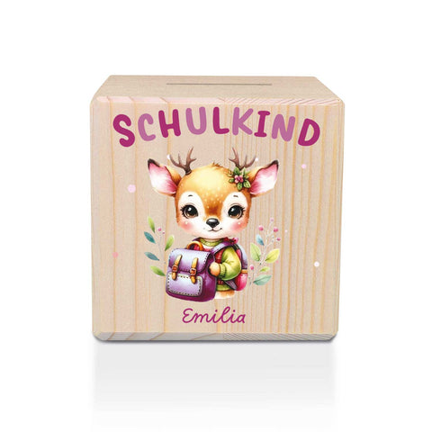 Spardose aus Holz - Schulkind