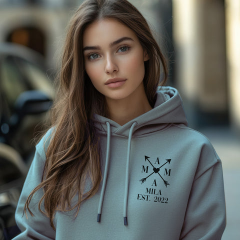 Personalisierter Hoodie für Frauen - MAMA EST. Kreuzpfeile