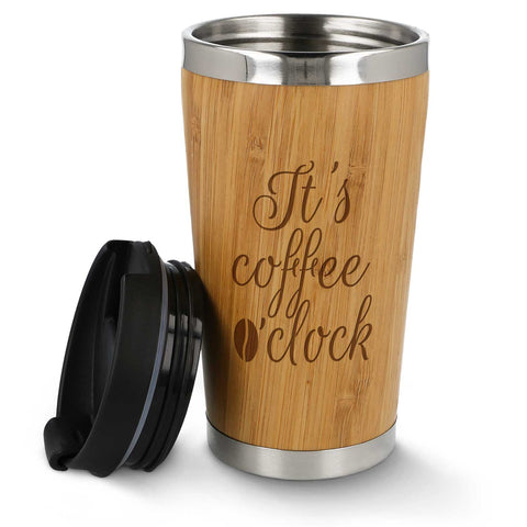 Kaffeebecher aus Bambus mit Gravur - verschiedene Motive