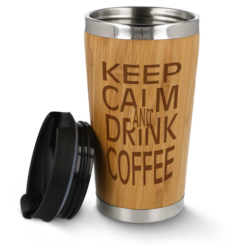 Kaffeebecher aus Bambus mit Gravur - verschiedene Motive