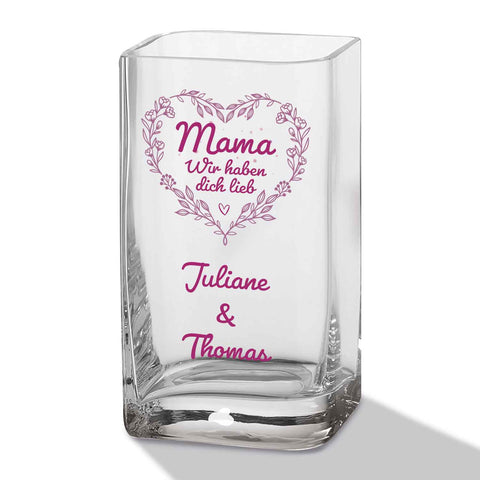 Blumenvase mit UV-Druck - Mama lieb haben - Personalisiert mit Namen - Deko Vase als Geschenk