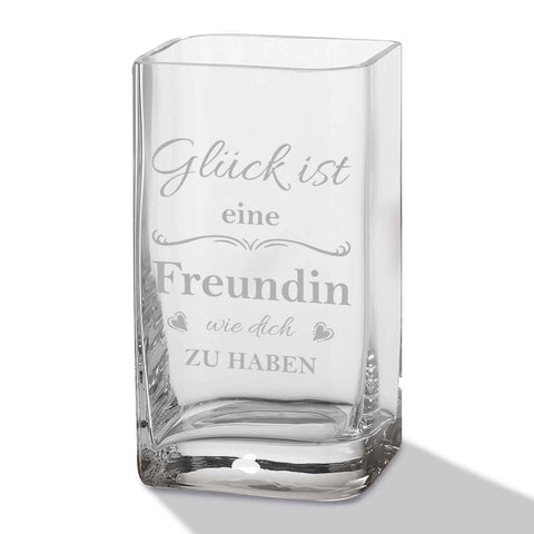 Blumenvase mit Gravur - Glück ist eine Freundin - Deko Vase als Geschenk